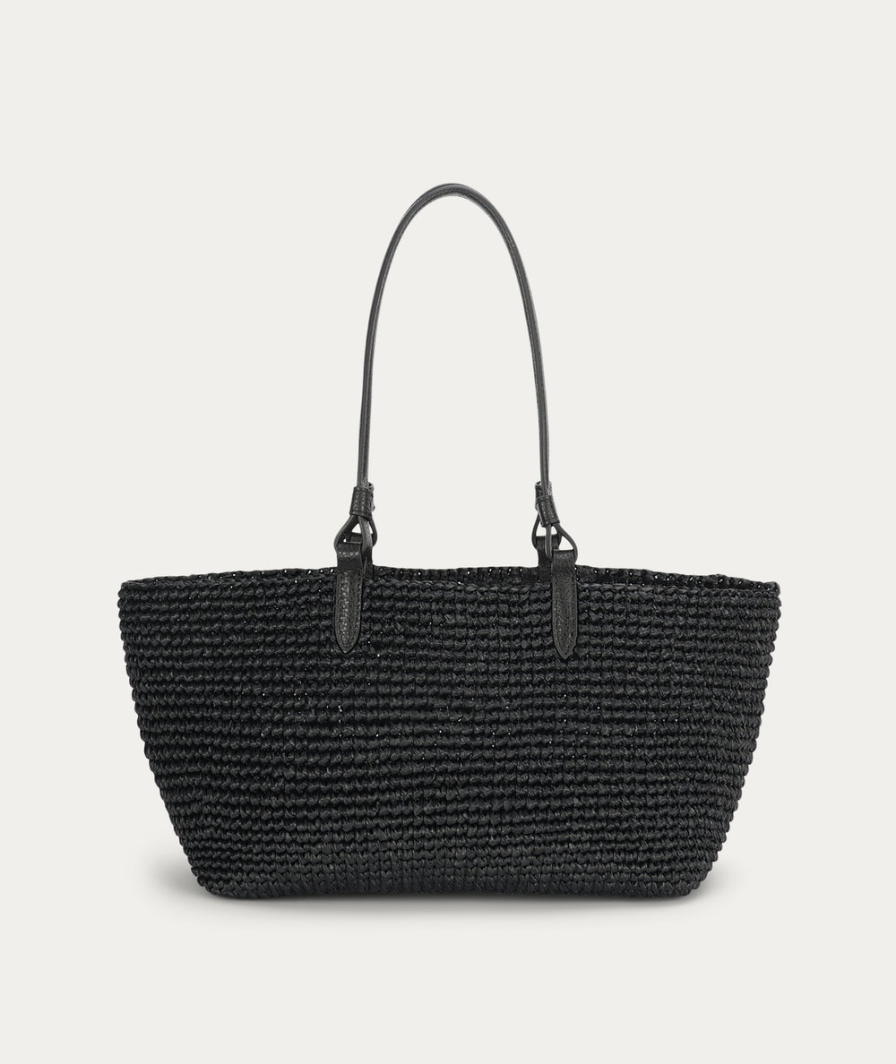 Medium Bandit Tote - Black Raffia/Black