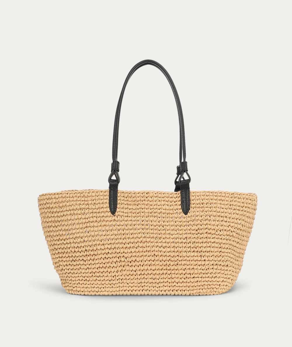Medium Bandit Tote - Natural Raffia/Black