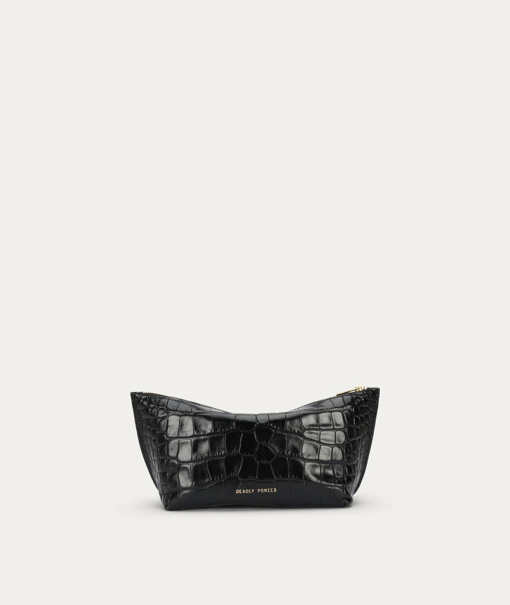 Medium Poucher - Black Croc