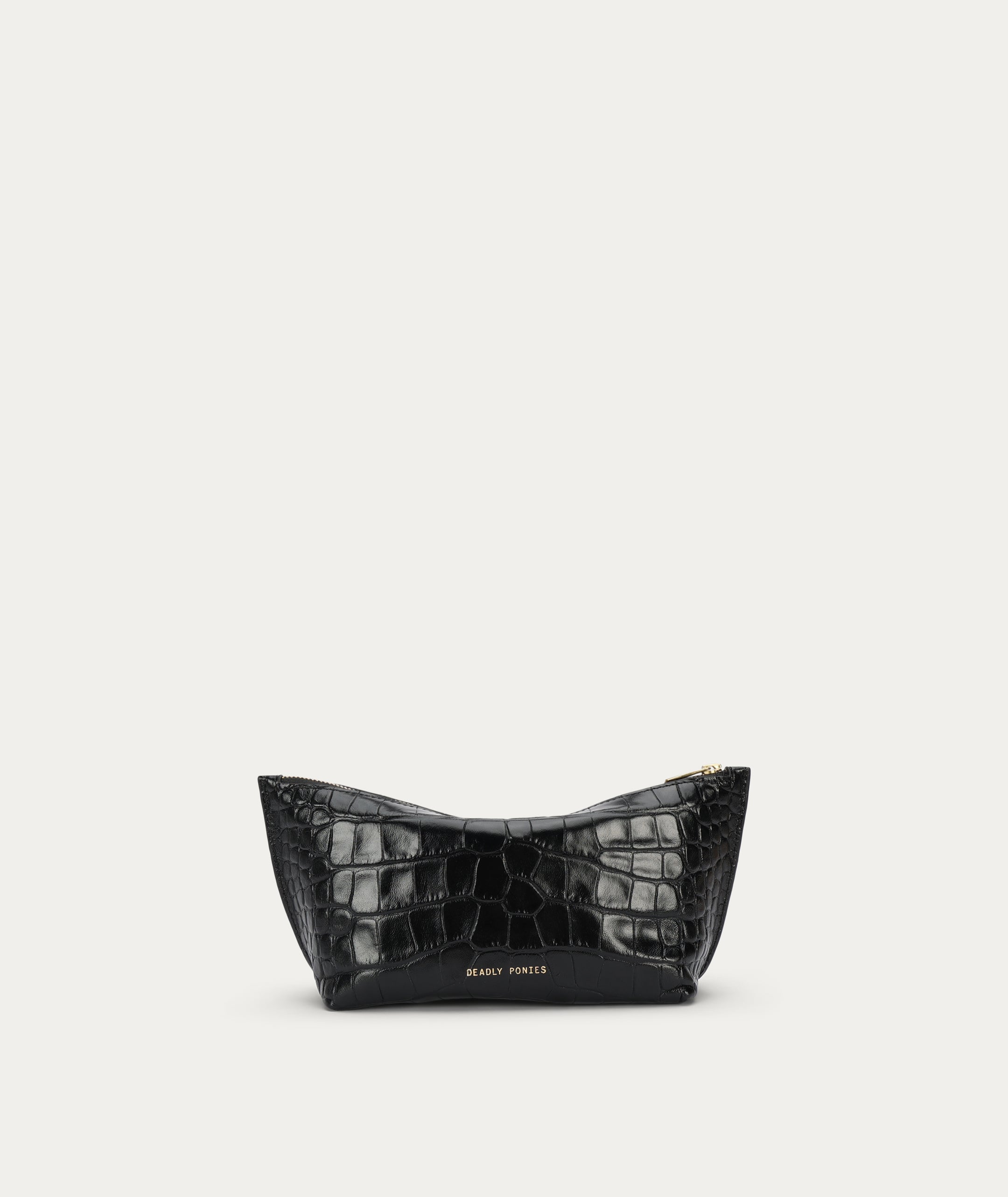 Medium Poucher - Black Croc
