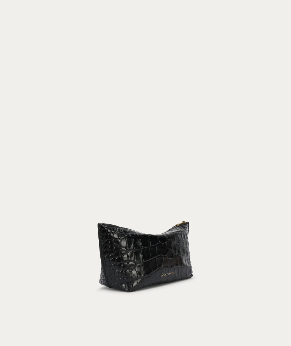 Medium Poucher - Black Croc