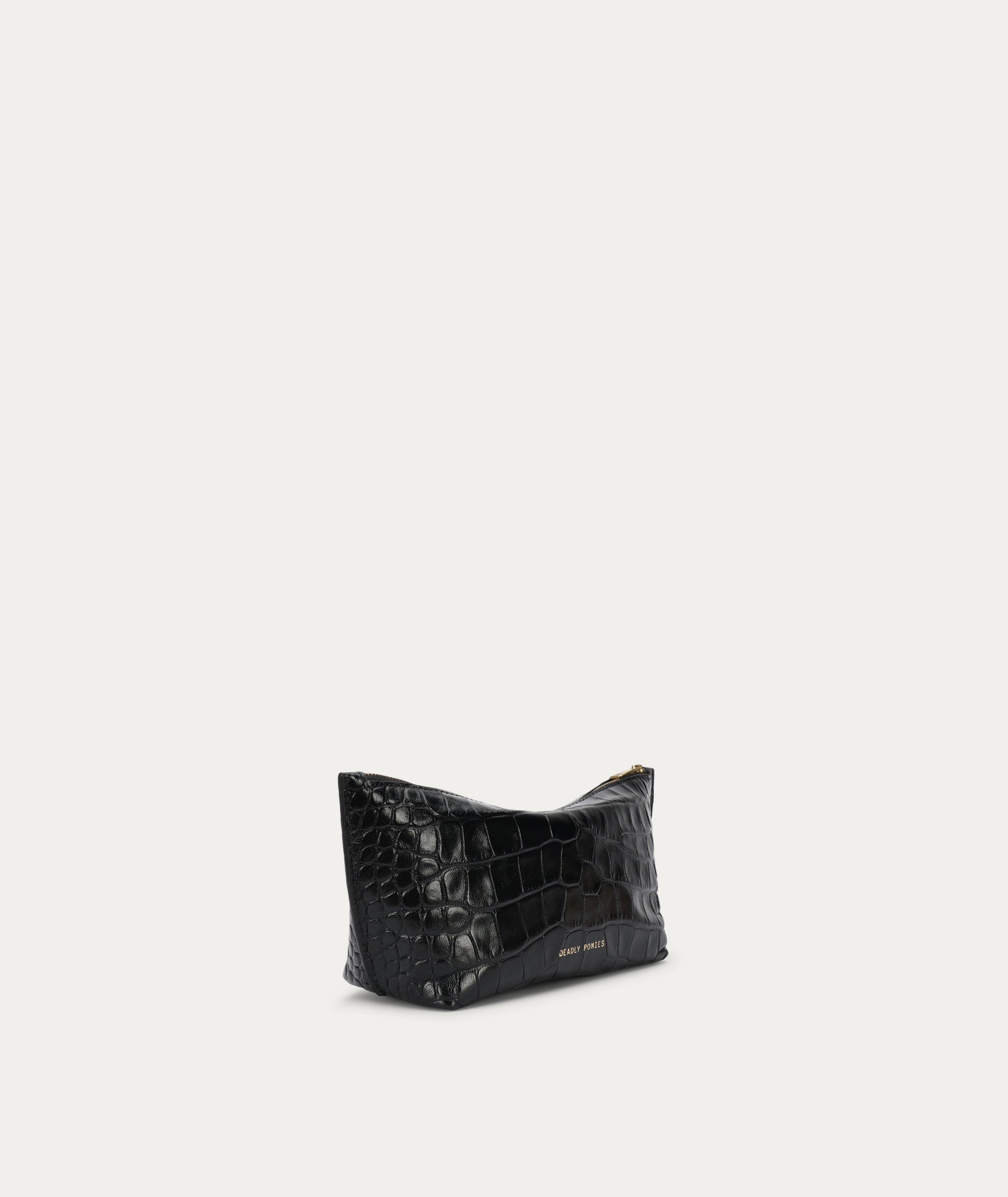 Medium Poucher - Black Croc