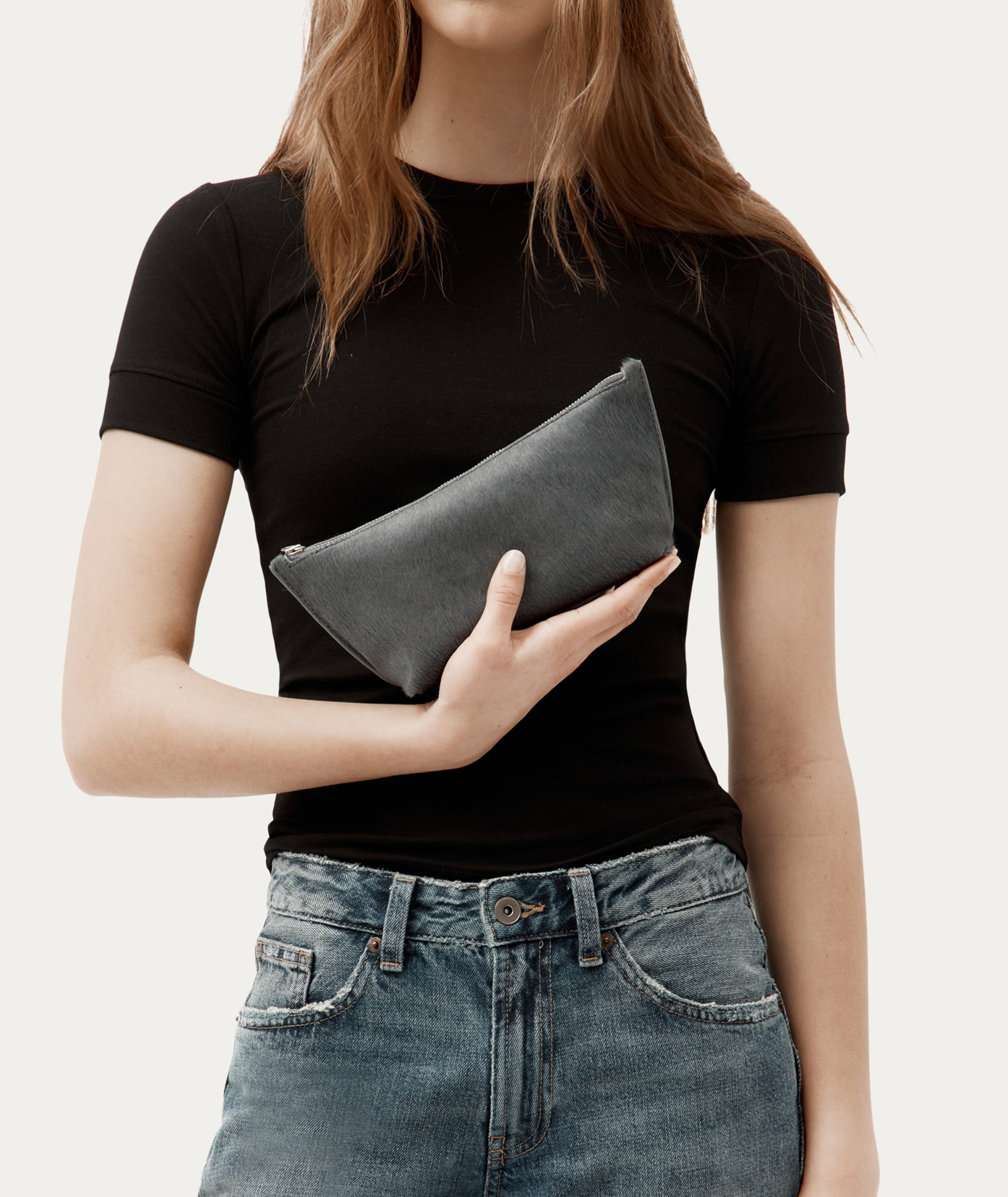 Medium Poucher - Petrol Calf Hair
