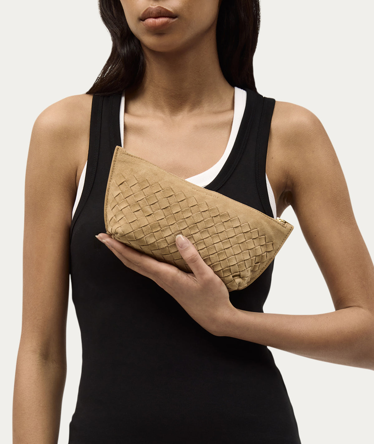 Medium Poucher - Oat Woven Suede