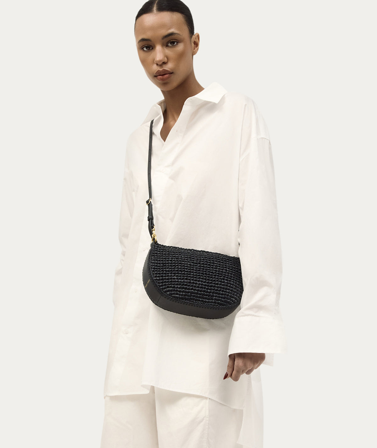 Mini Sling Bag - Black Raffia/Black