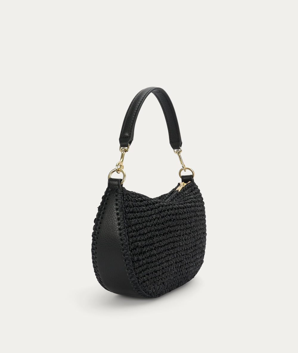 Mini Sling Bag - Black Raffia/Black