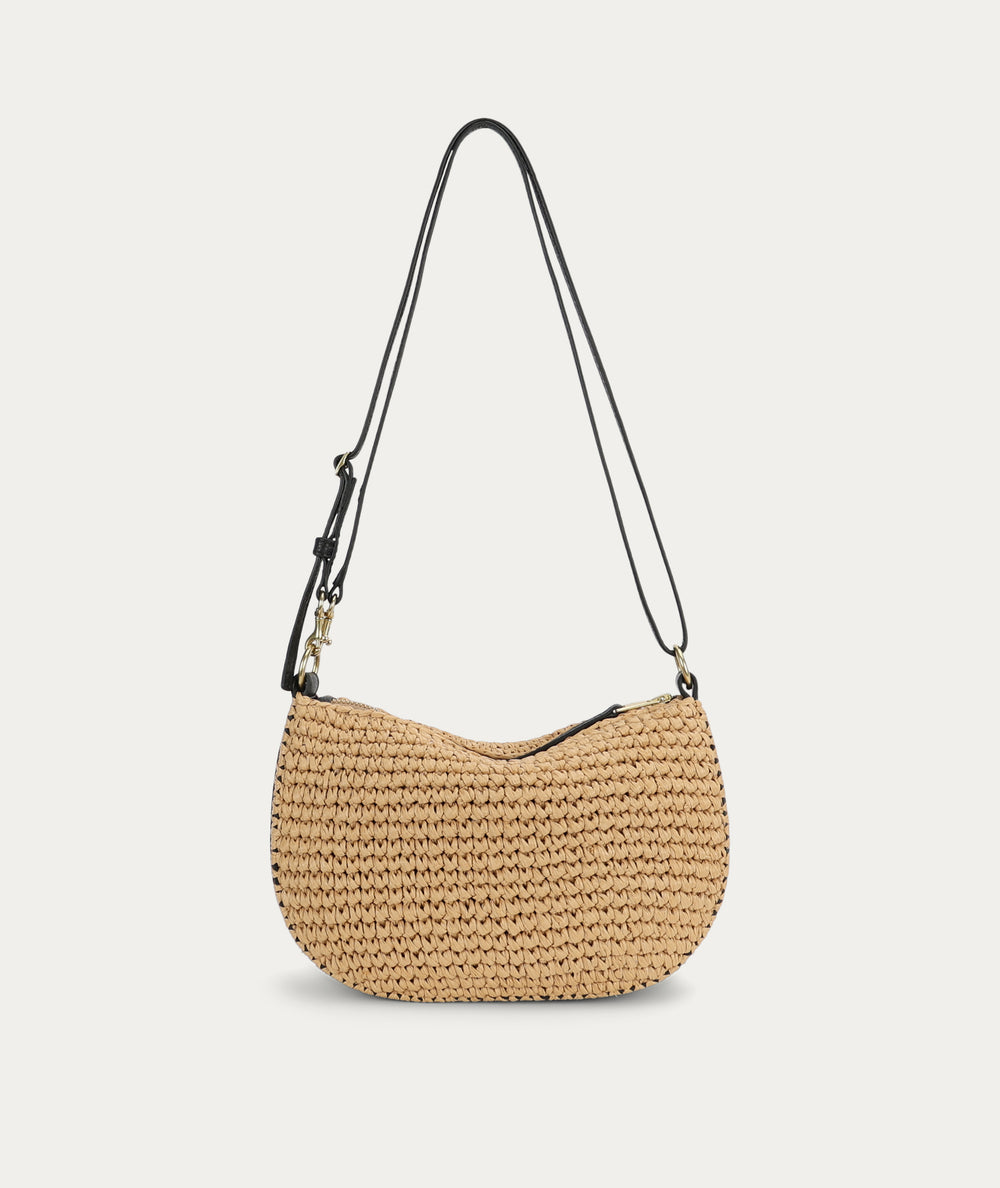 Mini Sling Bag - Natural Raffia/Black