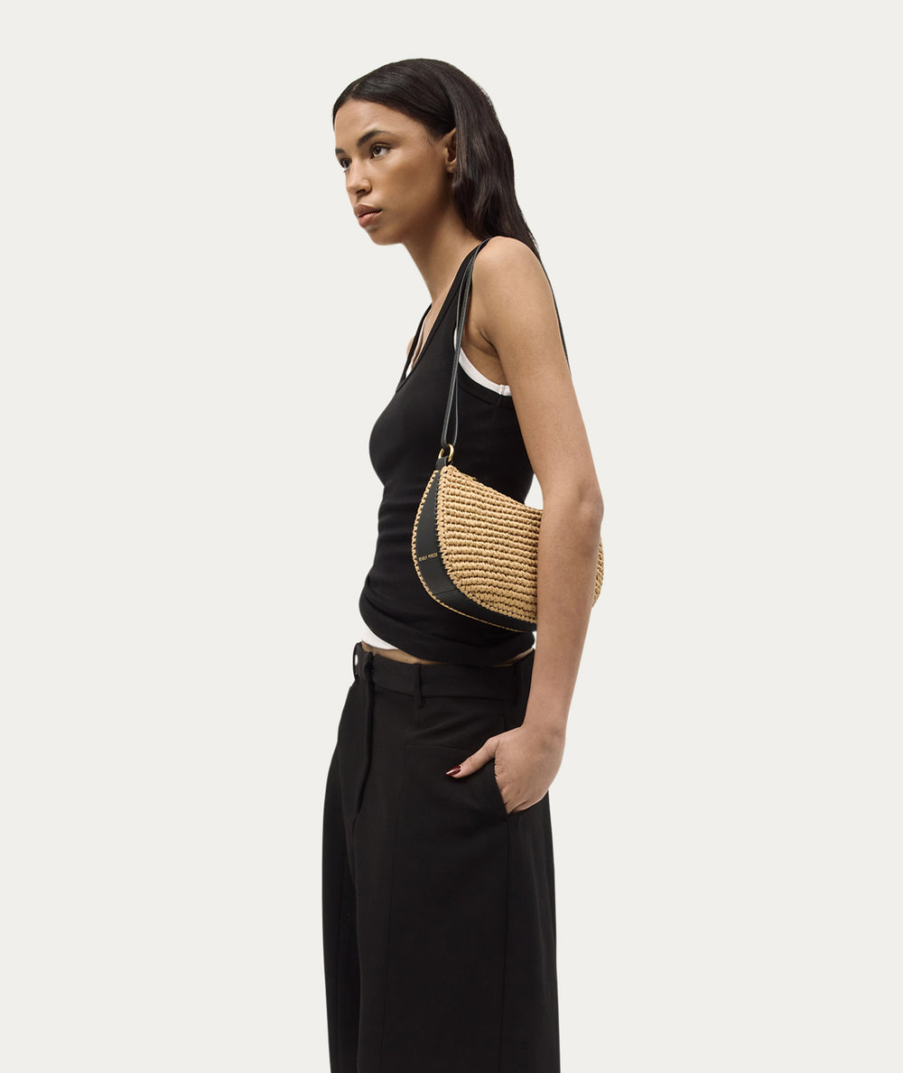 Mini Sling Bag - Natural Raffia/Black