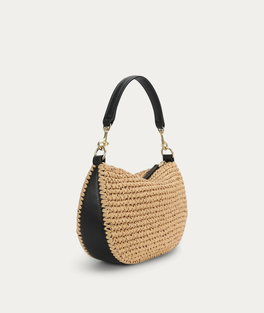 Mini Sling Bag - Natural Raffia/Black