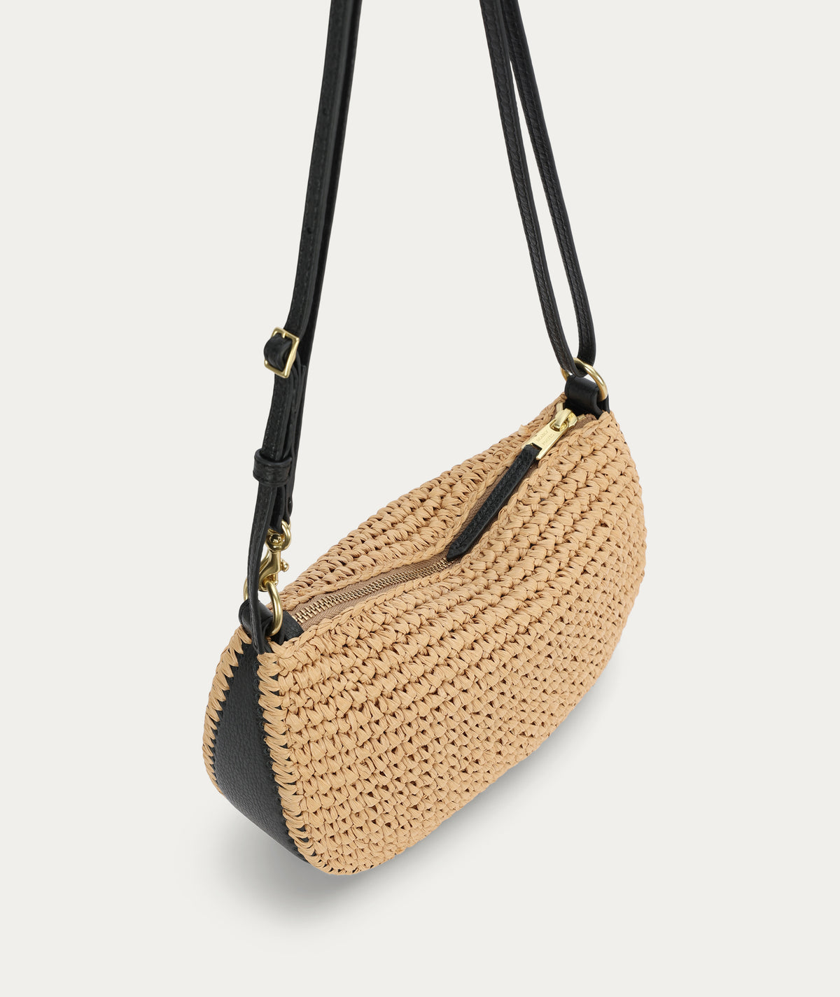 Mini Sling Bag - Natural Raffia/Black