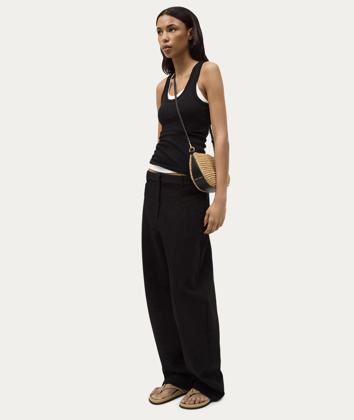 Mini Sling Bag - Natural Raffia/Black