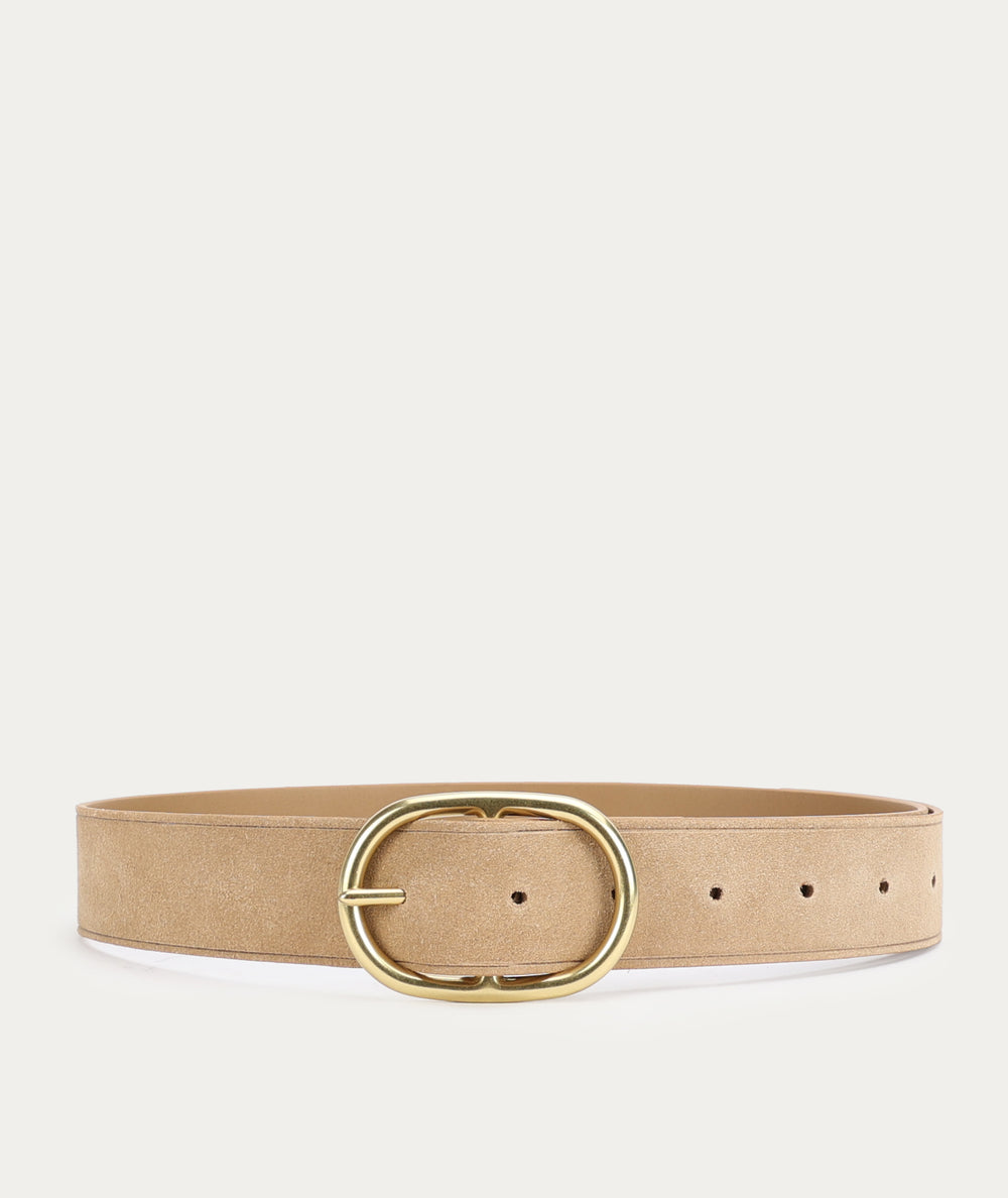 Wide Belt - Oval Buckle - Oat Suede/Brass