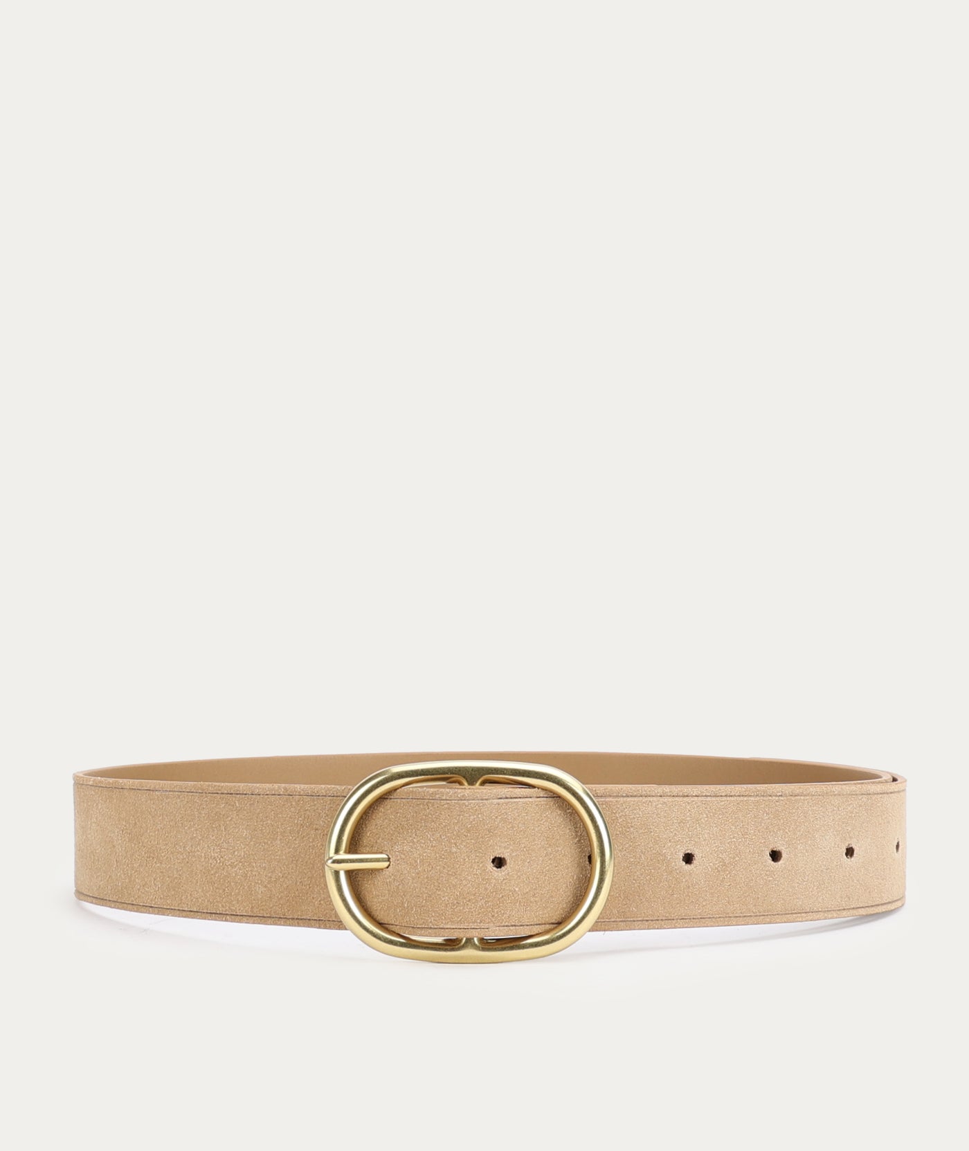 Wide Belt - Oval Buckle - Oat Suede/Brass
