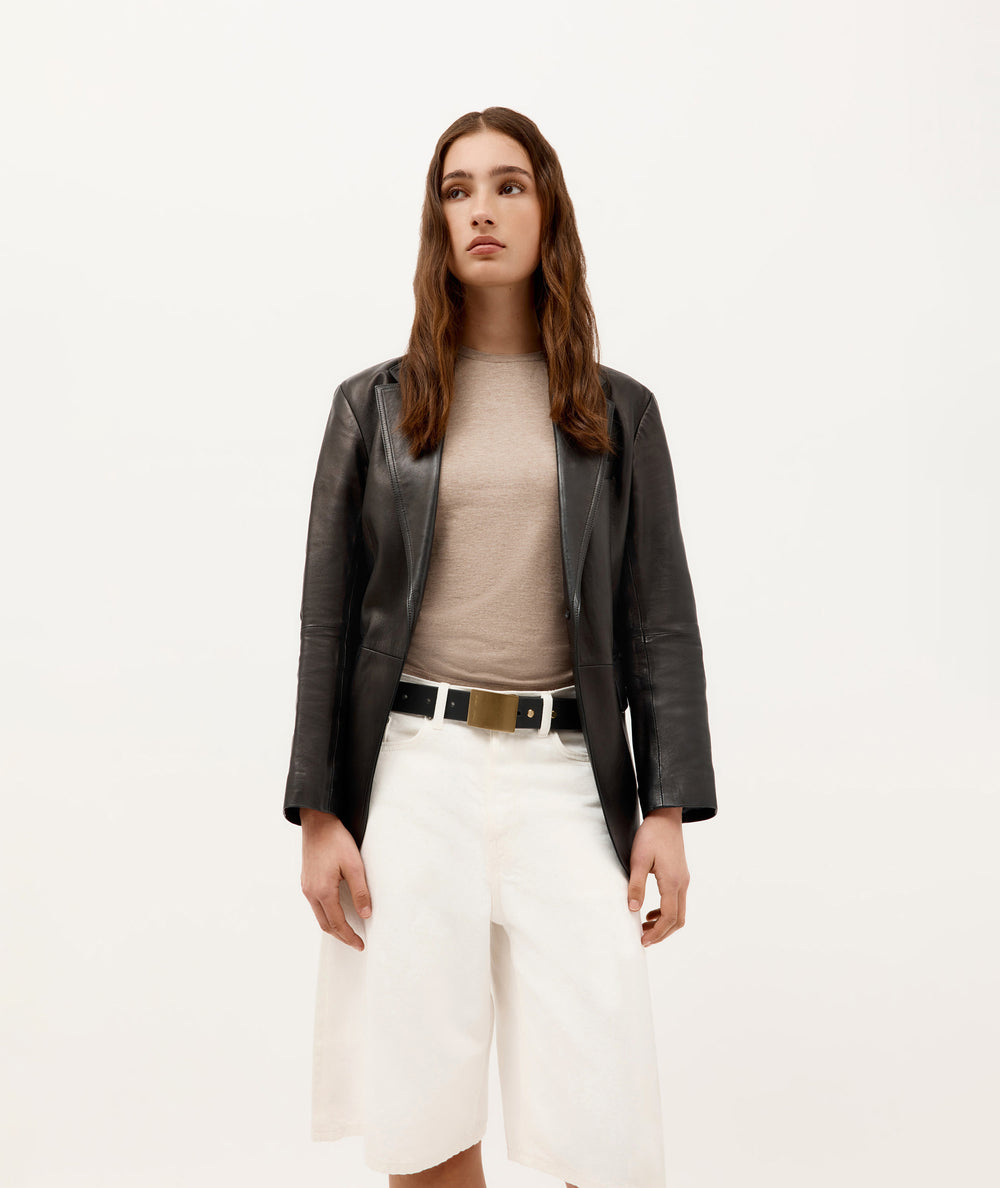 Wide Belt - Rectangle Buckle - Black/Brass