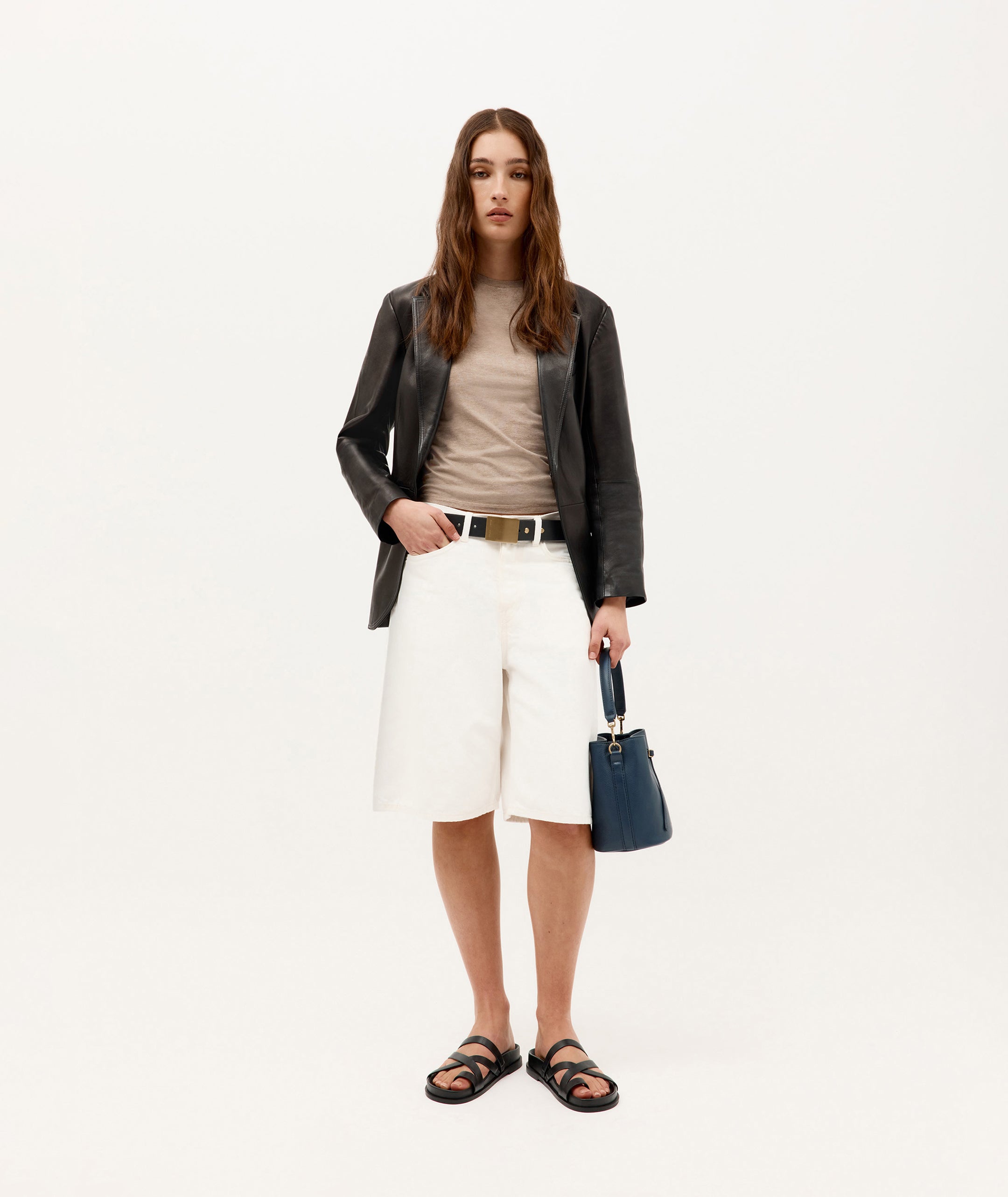 Wide Belt - Rectangle Buckle - Black/Brass