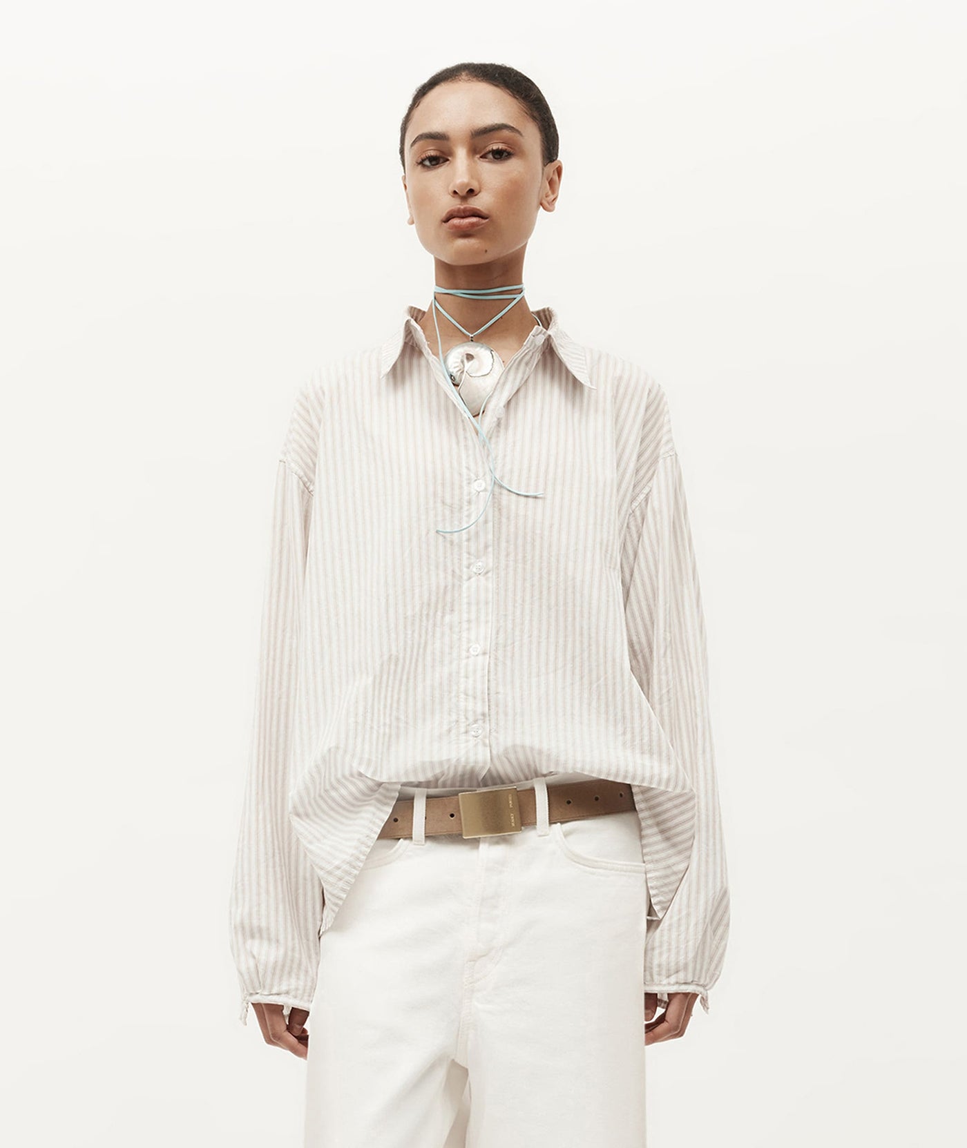 Wide Belt - Oval Buckle - Oat Suede/Brass