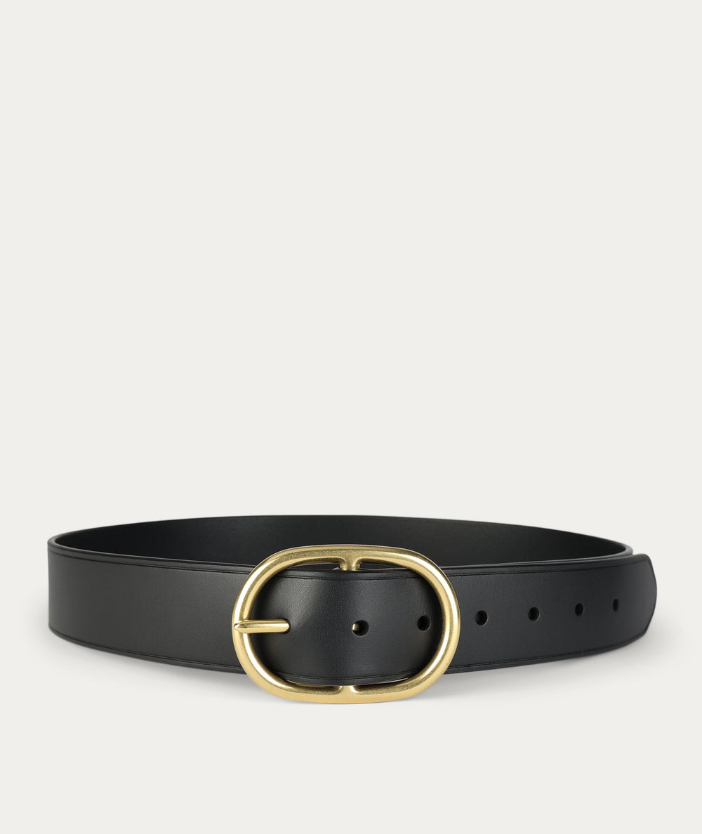 Wide Belt - Oval Buckle - Black/Brass