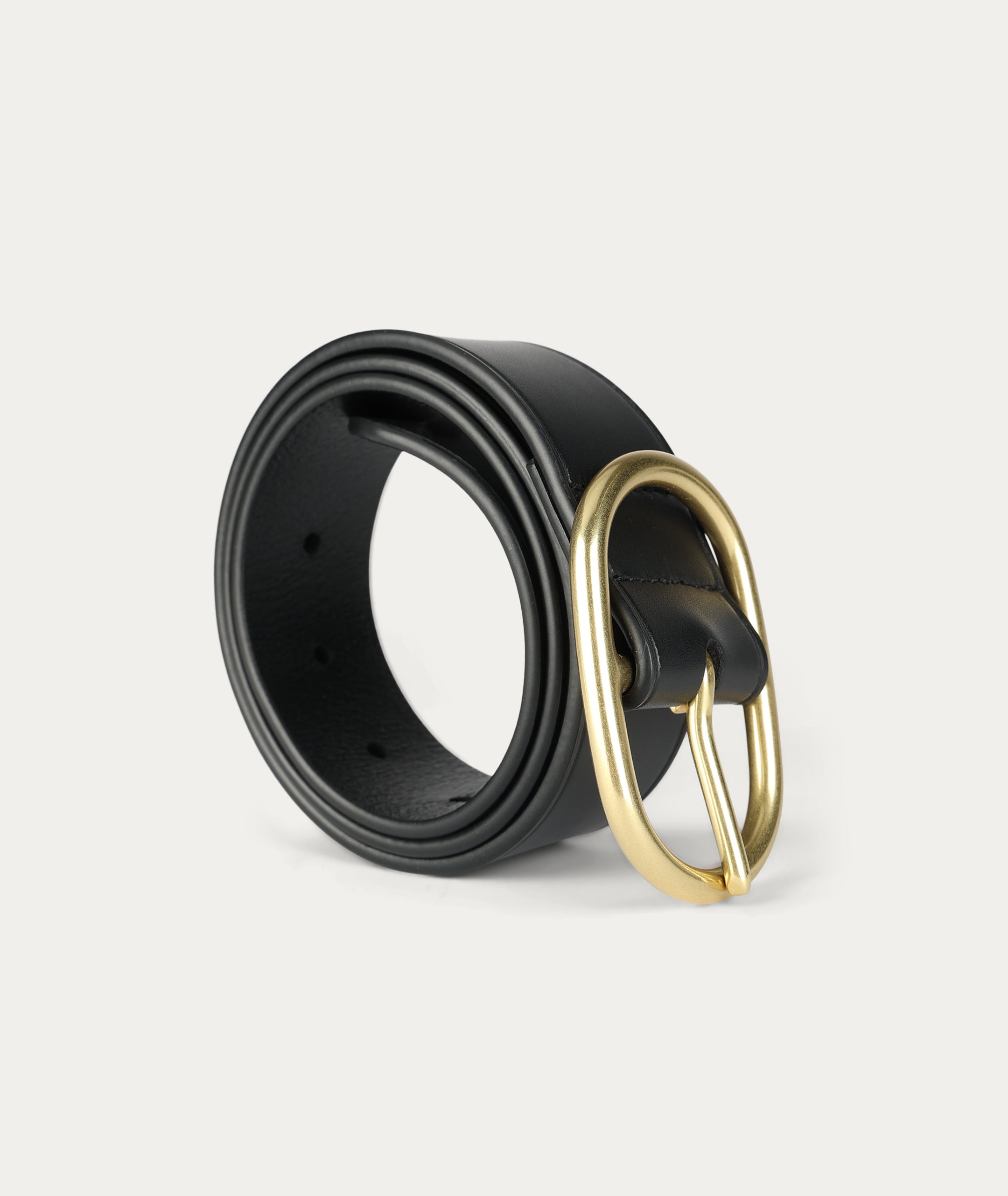 Wide Belt Oval Buckle - Black/Brass