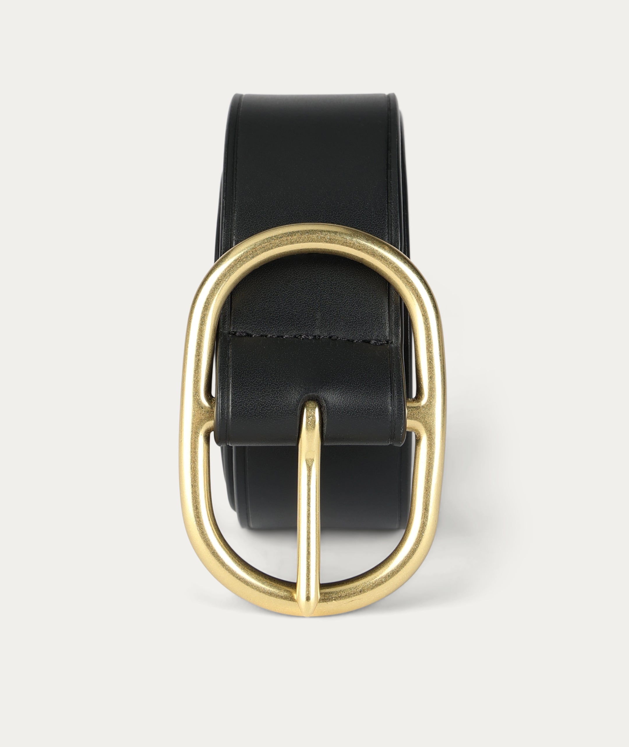 Wide Belt Oval Buckle - Black/Brass