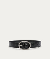Wide Belt Oval Buckle - Black Croc/Silver
