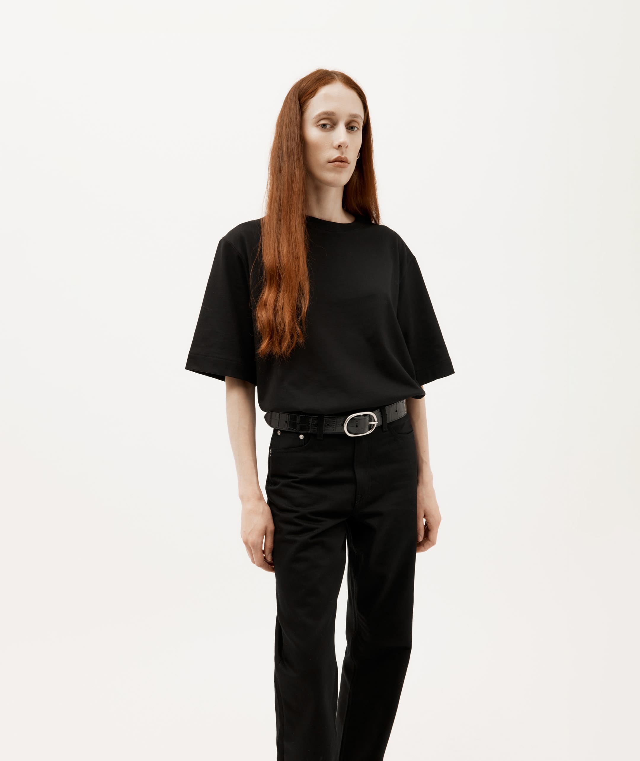 Wide Belt - Oval Buckle - Black Croc/Silver