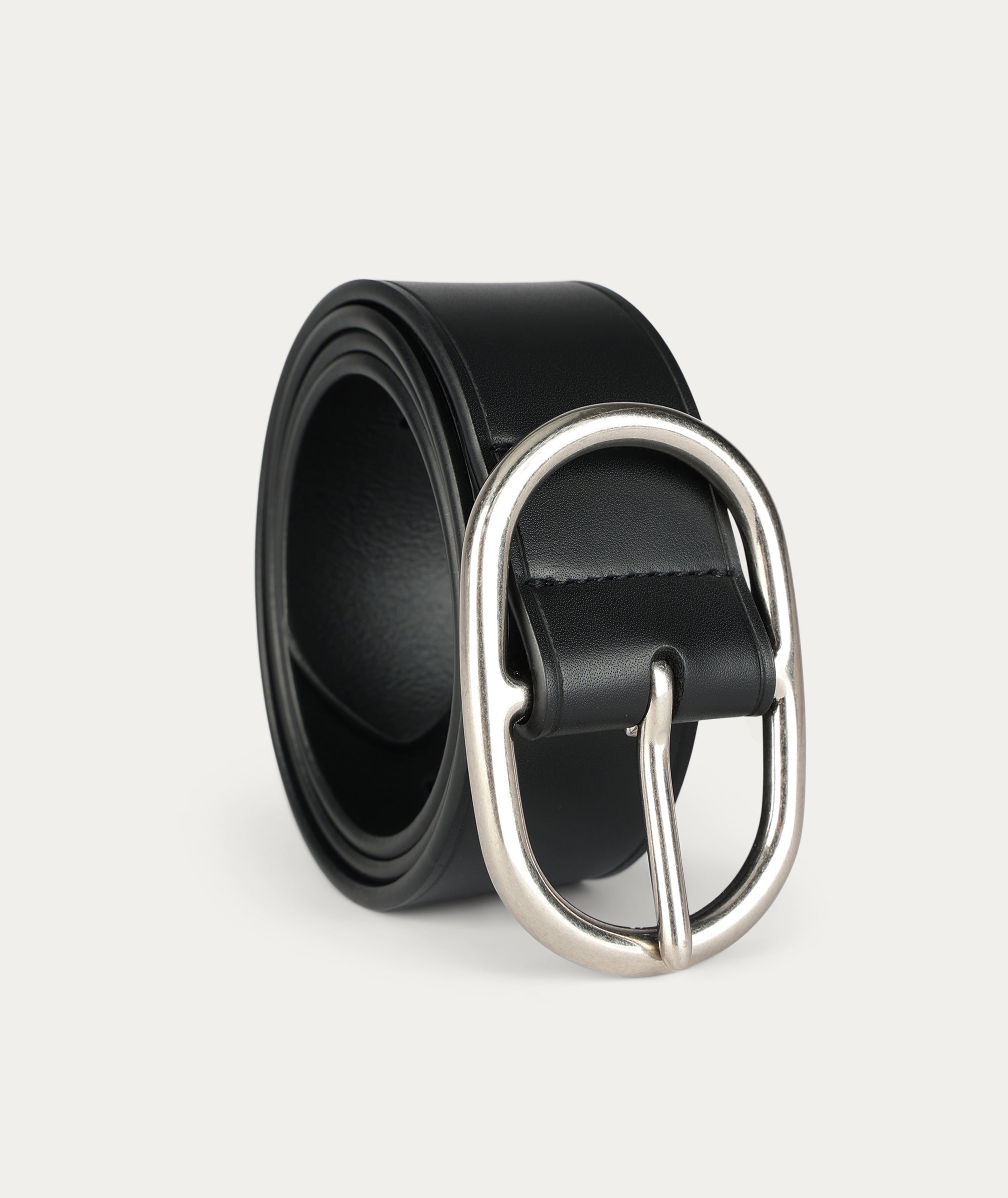 Wide Belt Oval Buckle - Black/Silver