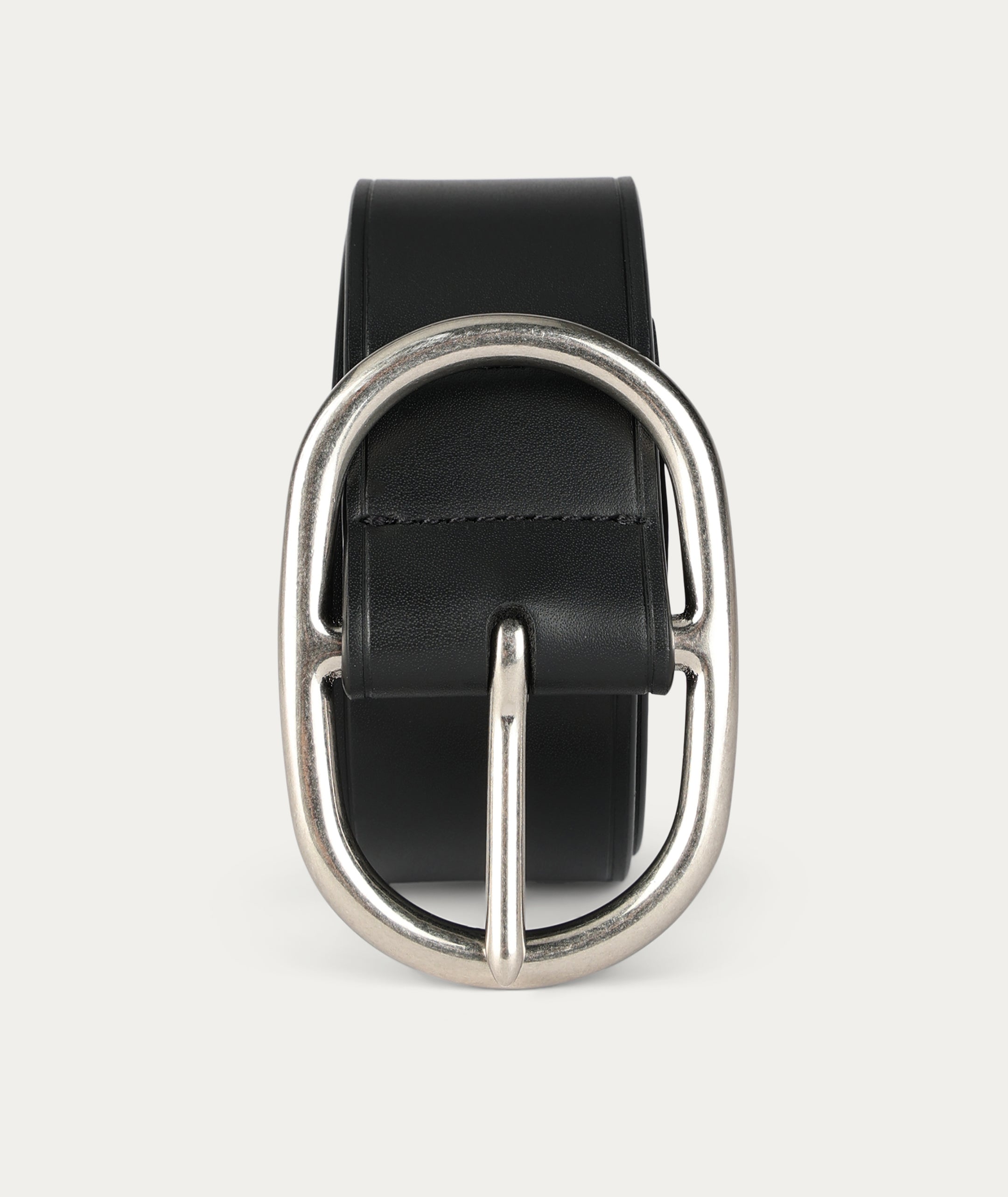 Wide Belt Oval Buckle - Black/Silver
