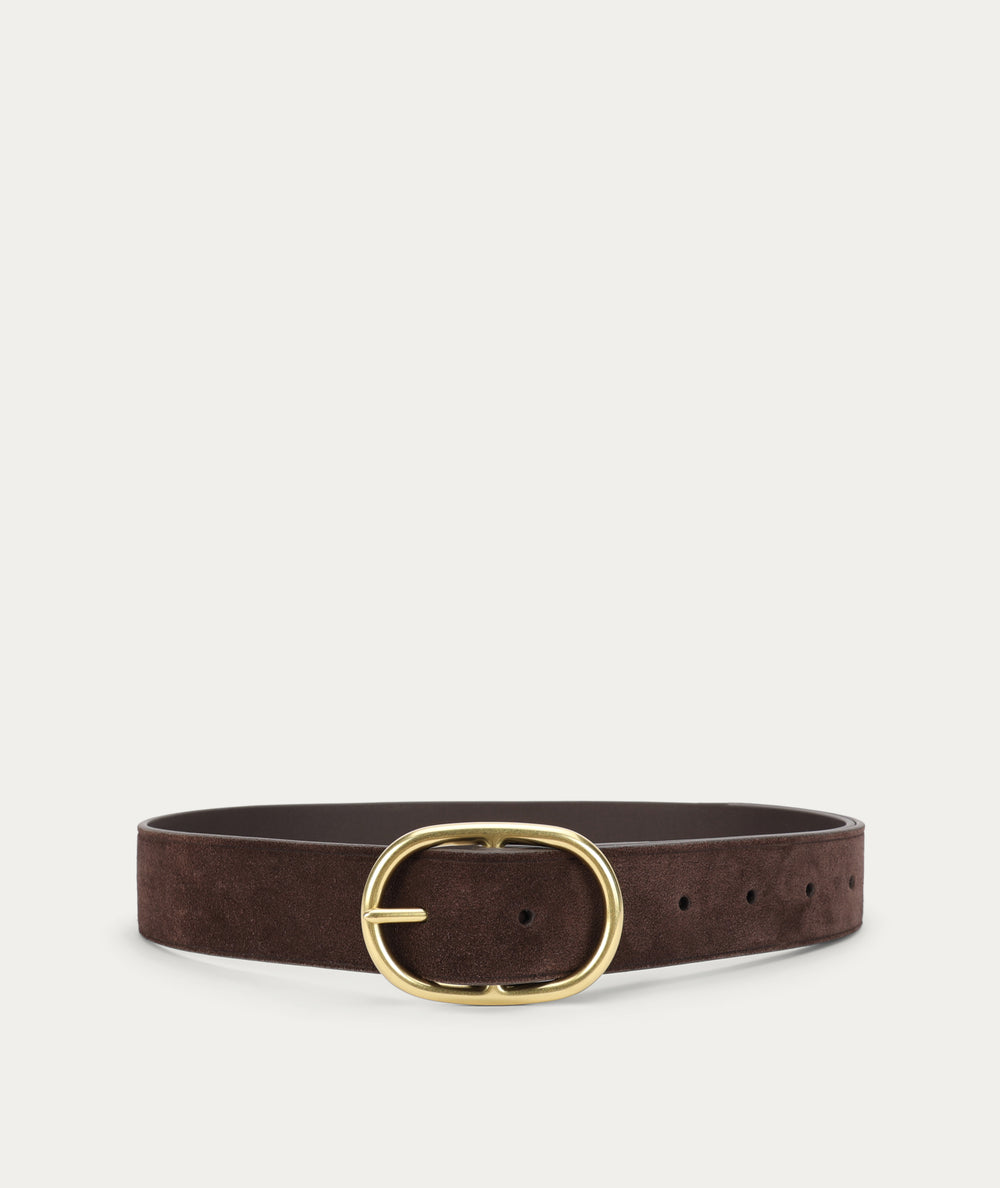 Wide Belt - Oval Buckle - Java Suede/Brass