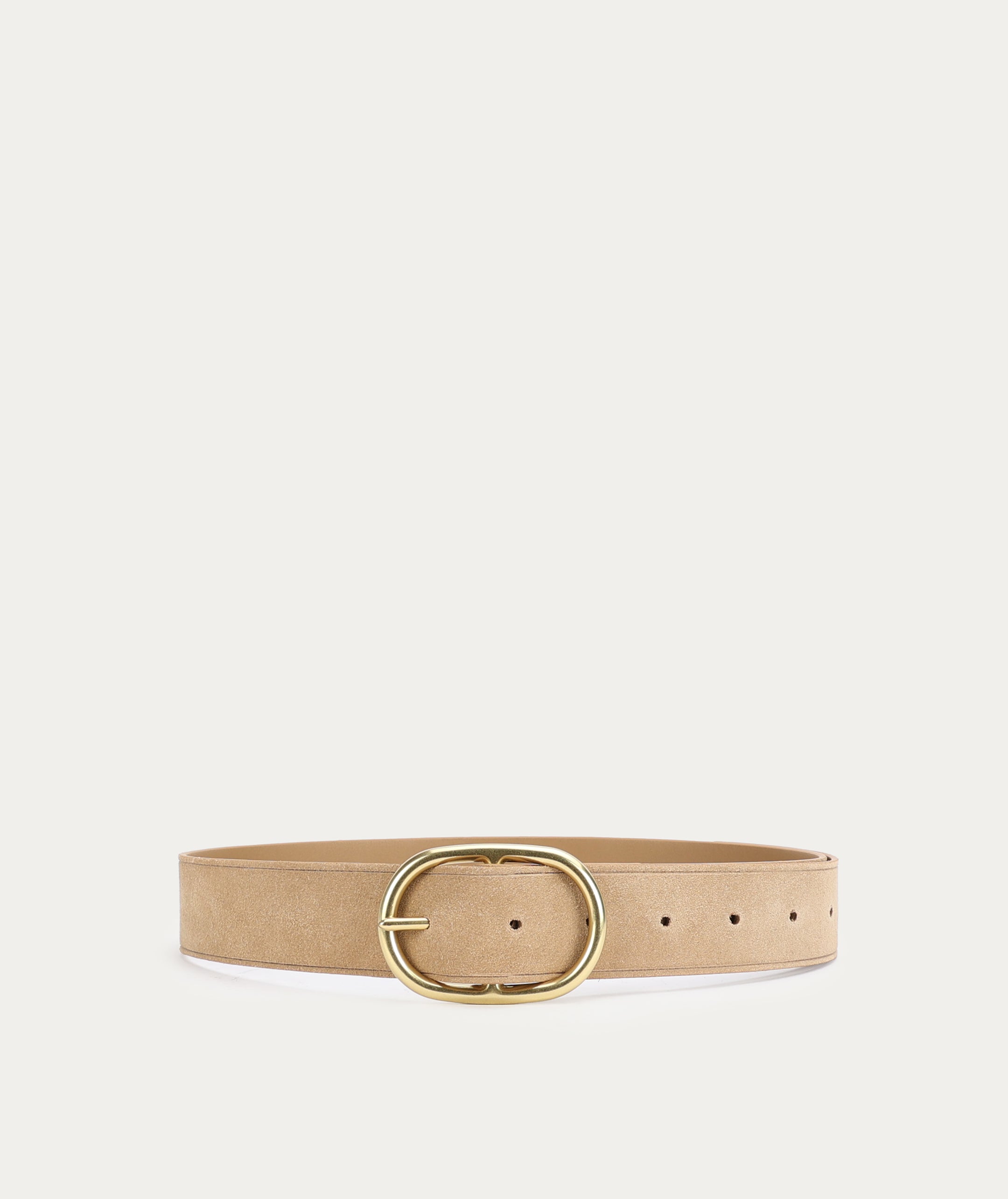 Wide Belt Oval Buckle - Oat Suede/Brass