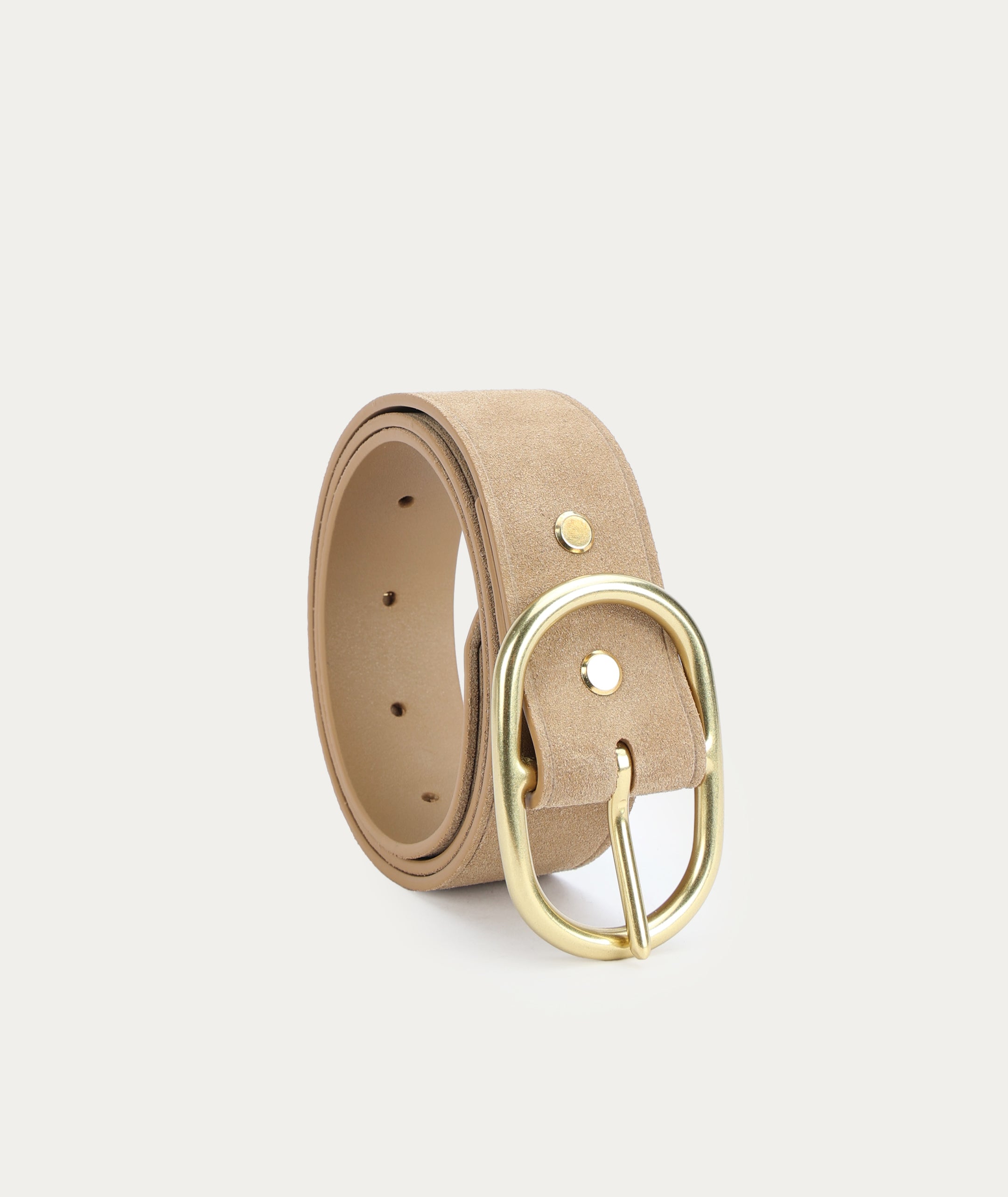 Wide Belt Oval Buckle - Oat Suede/Brass