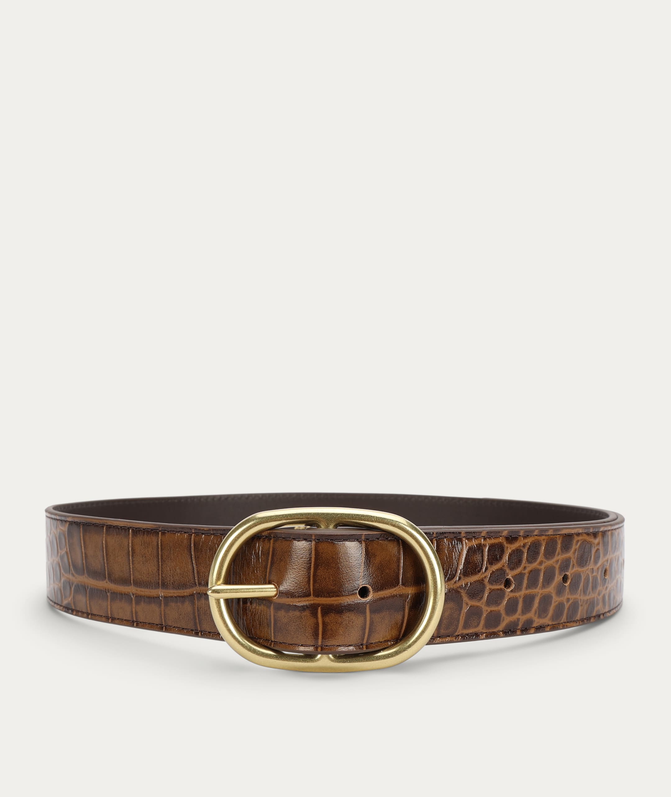 Wide Belt - Oval Buckle - Toffee Croc/Brass