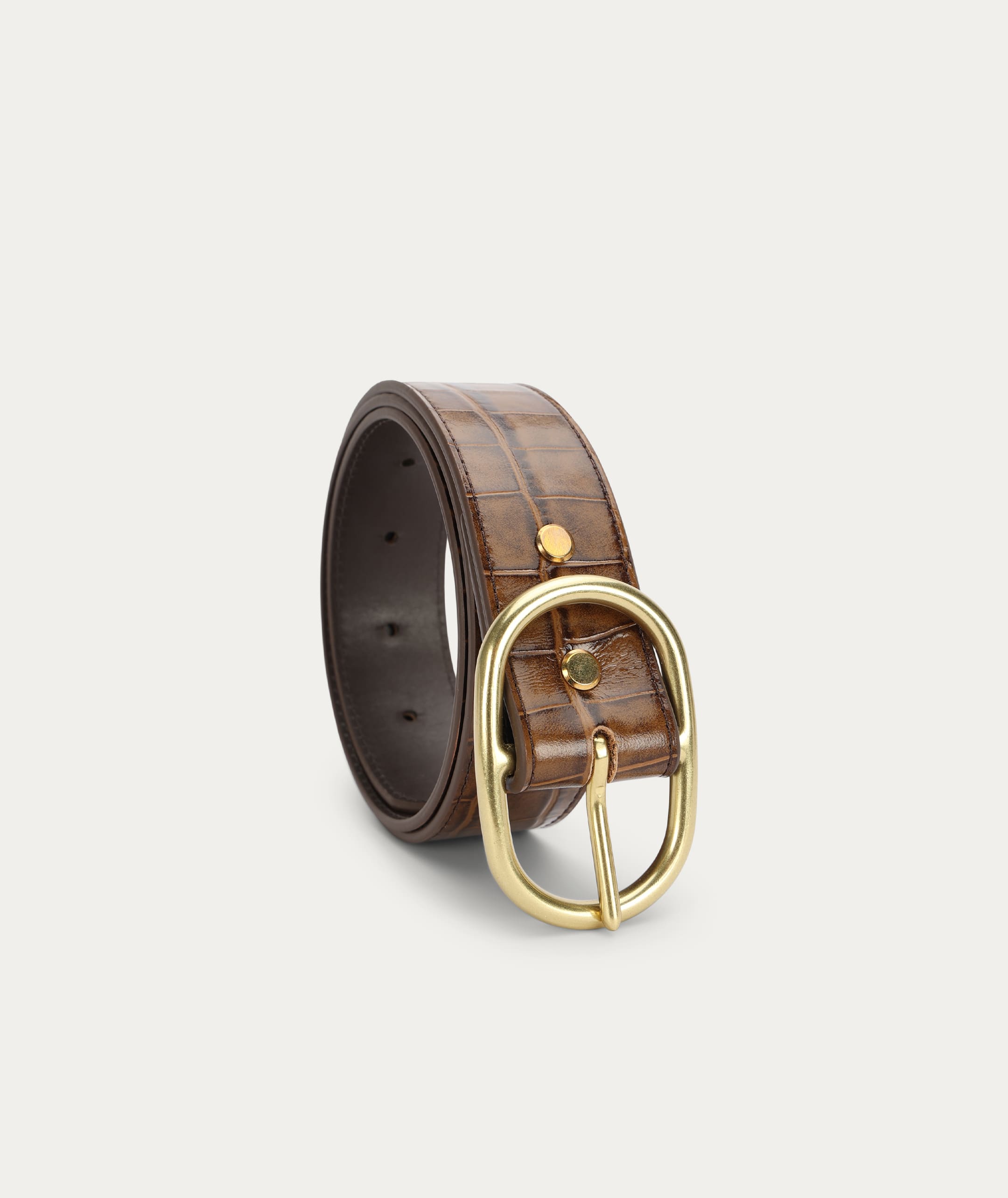 Wide Belt - Oval Buckle - Toffee Croc/Brass