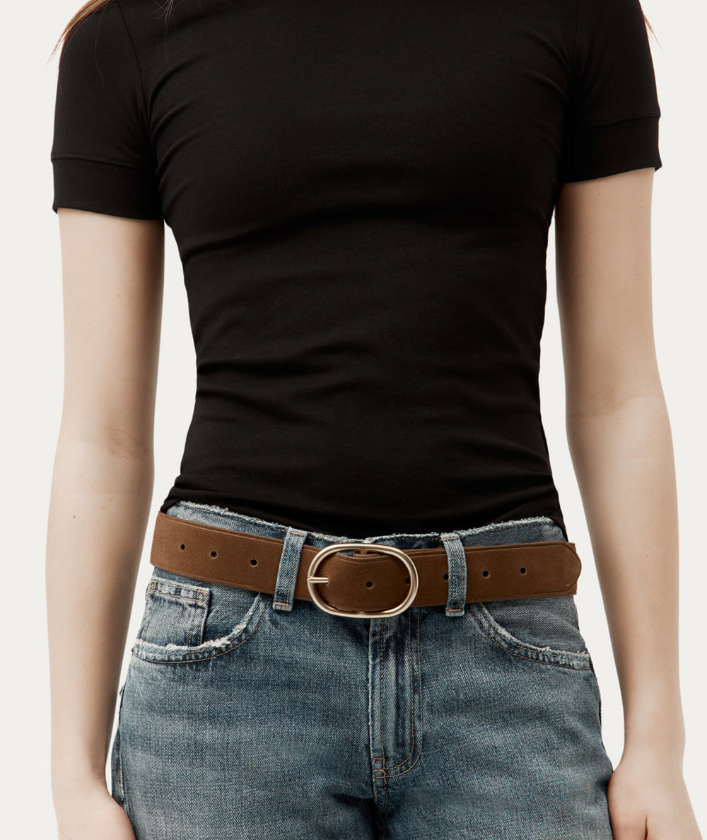 Wide Epona Belt - Hazel Suede/Brass