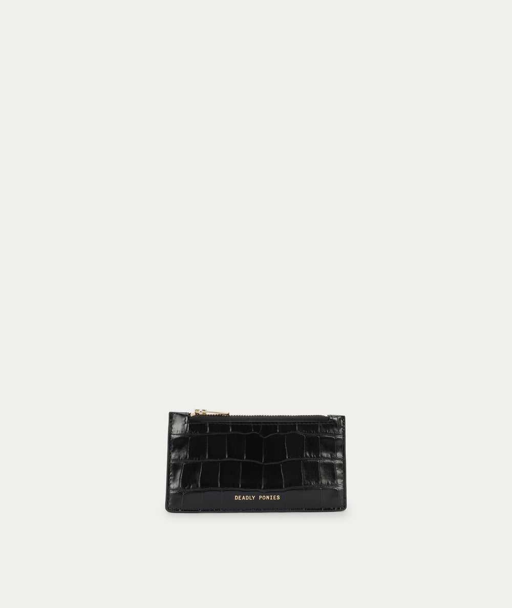 Zip Card Holder - Black Croc