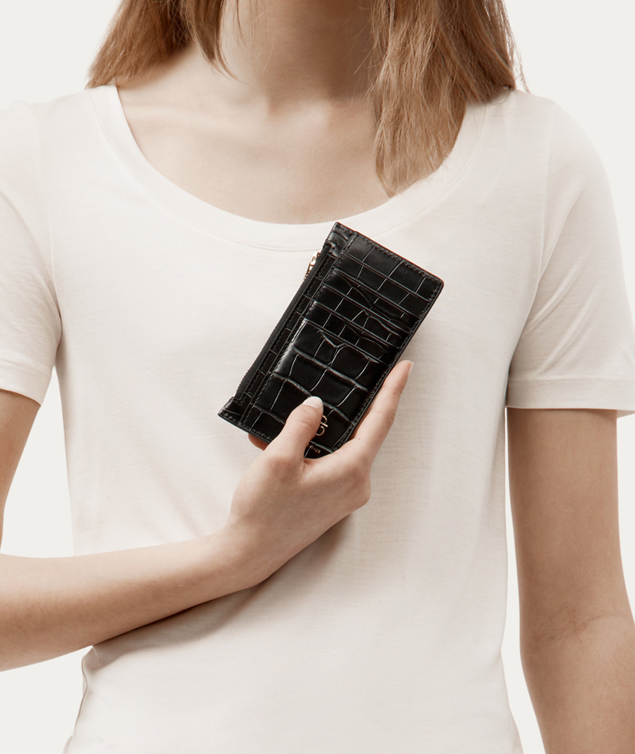 Zip Card Holder - Black Croc
