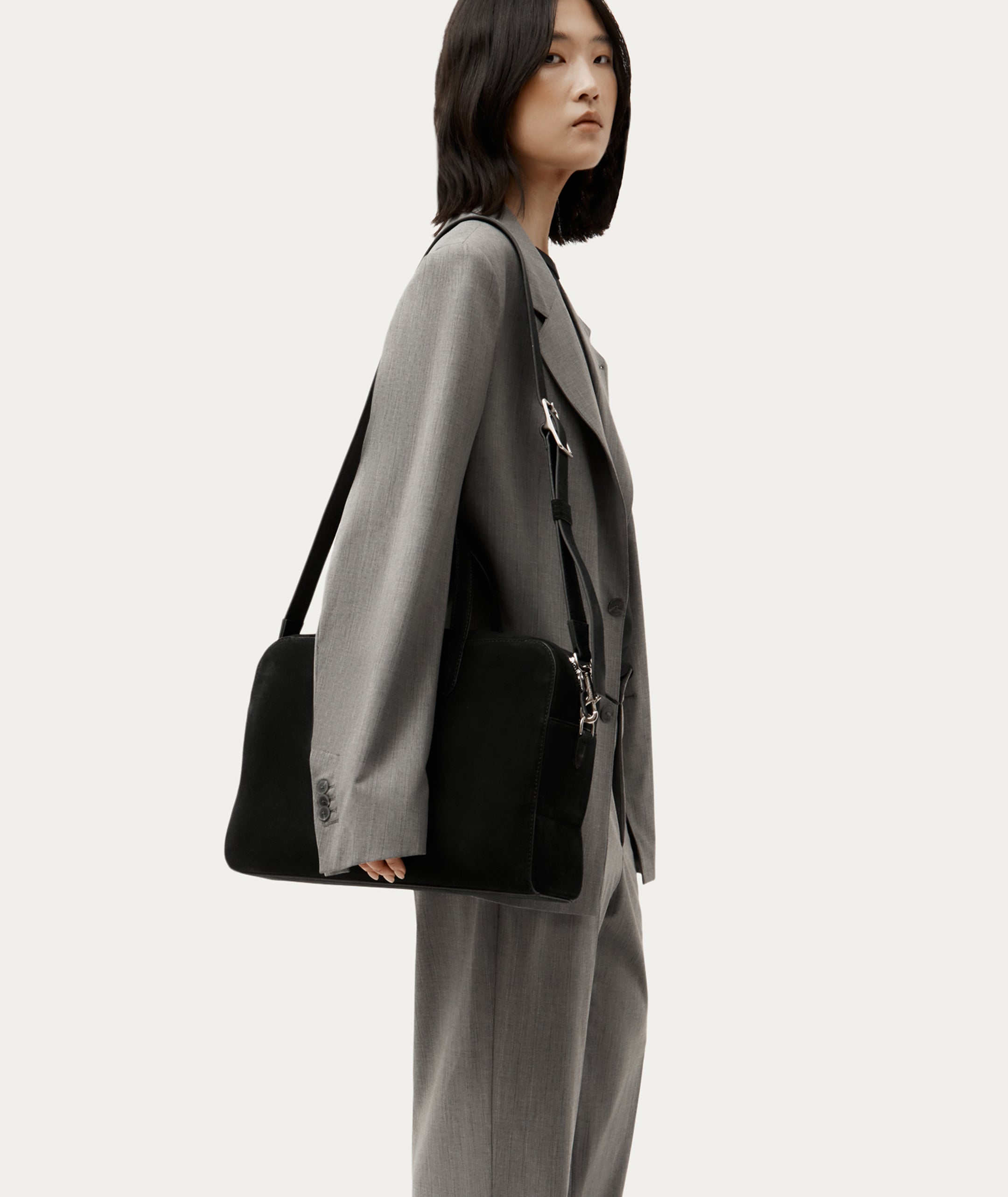 Zorro Briefcase - Black Suede/Silver