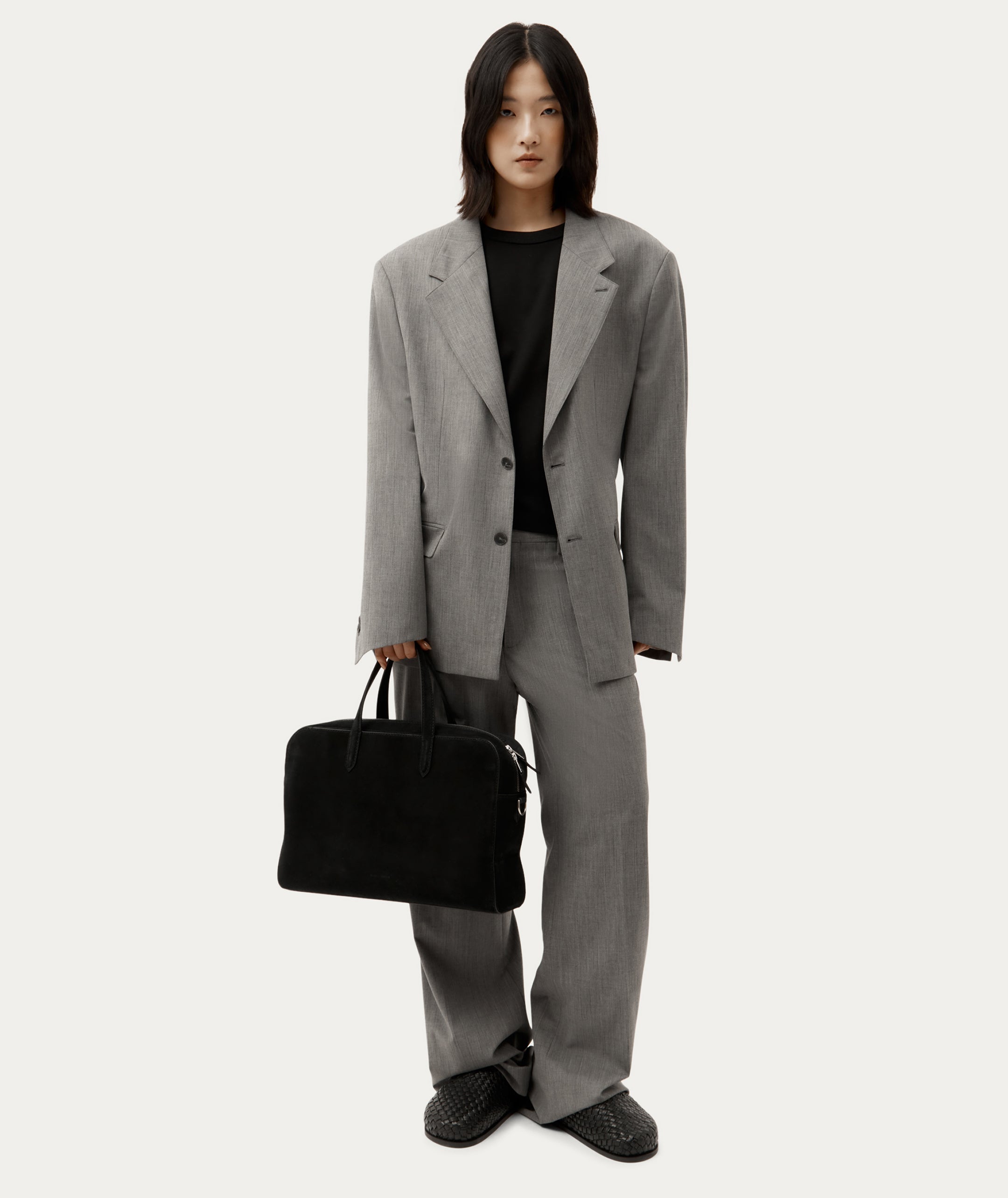 Zorro Briefcase - Black Suede/Silver
