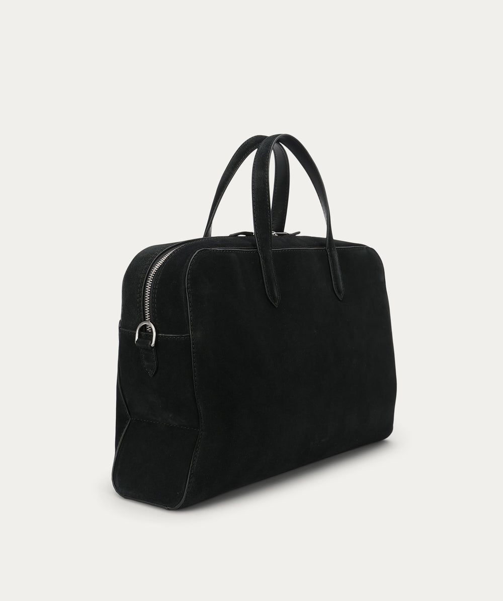 Zorro Briefcase - Black Suede/Silver