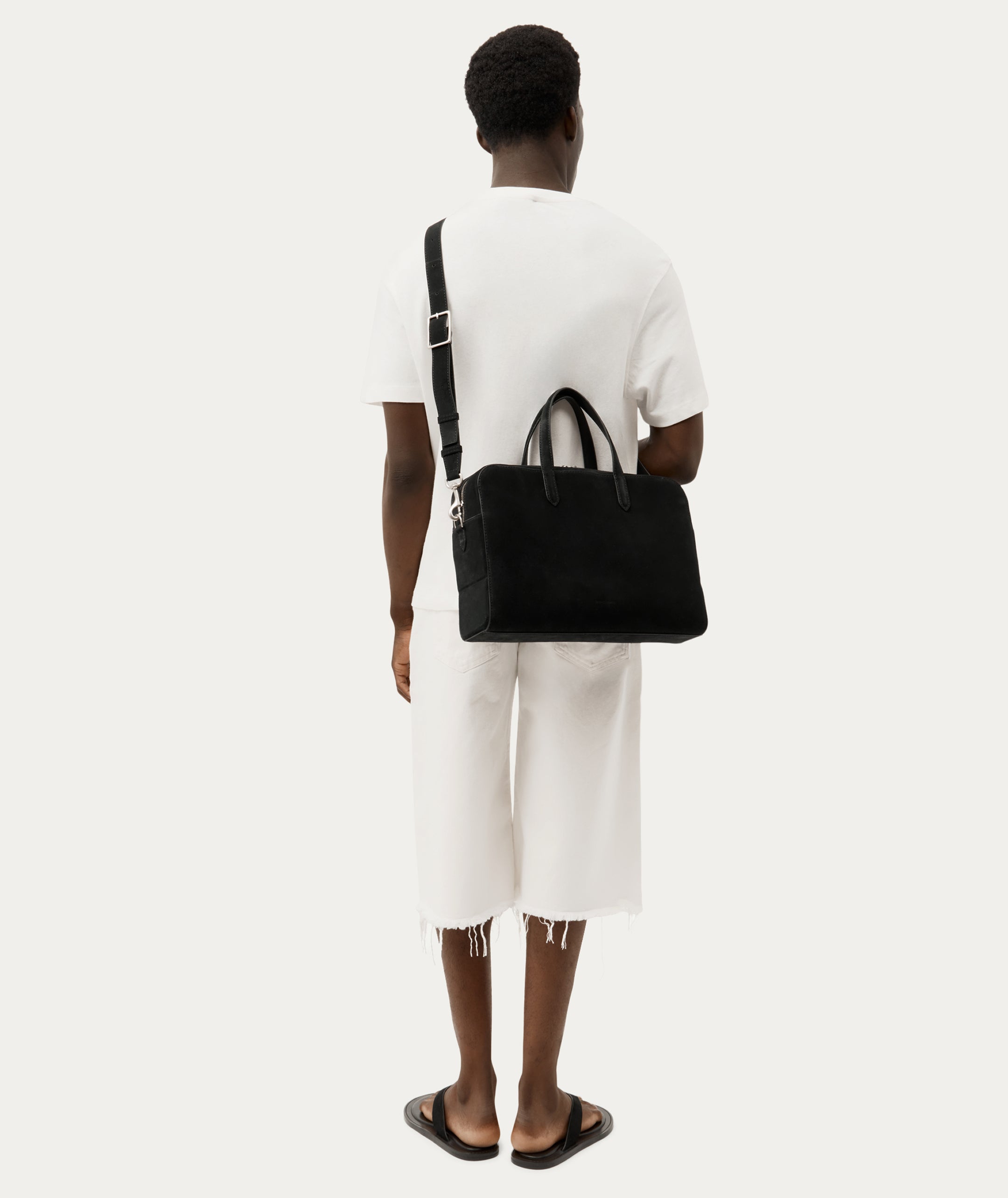 Zorro Briefcase - Black Suede/Silver