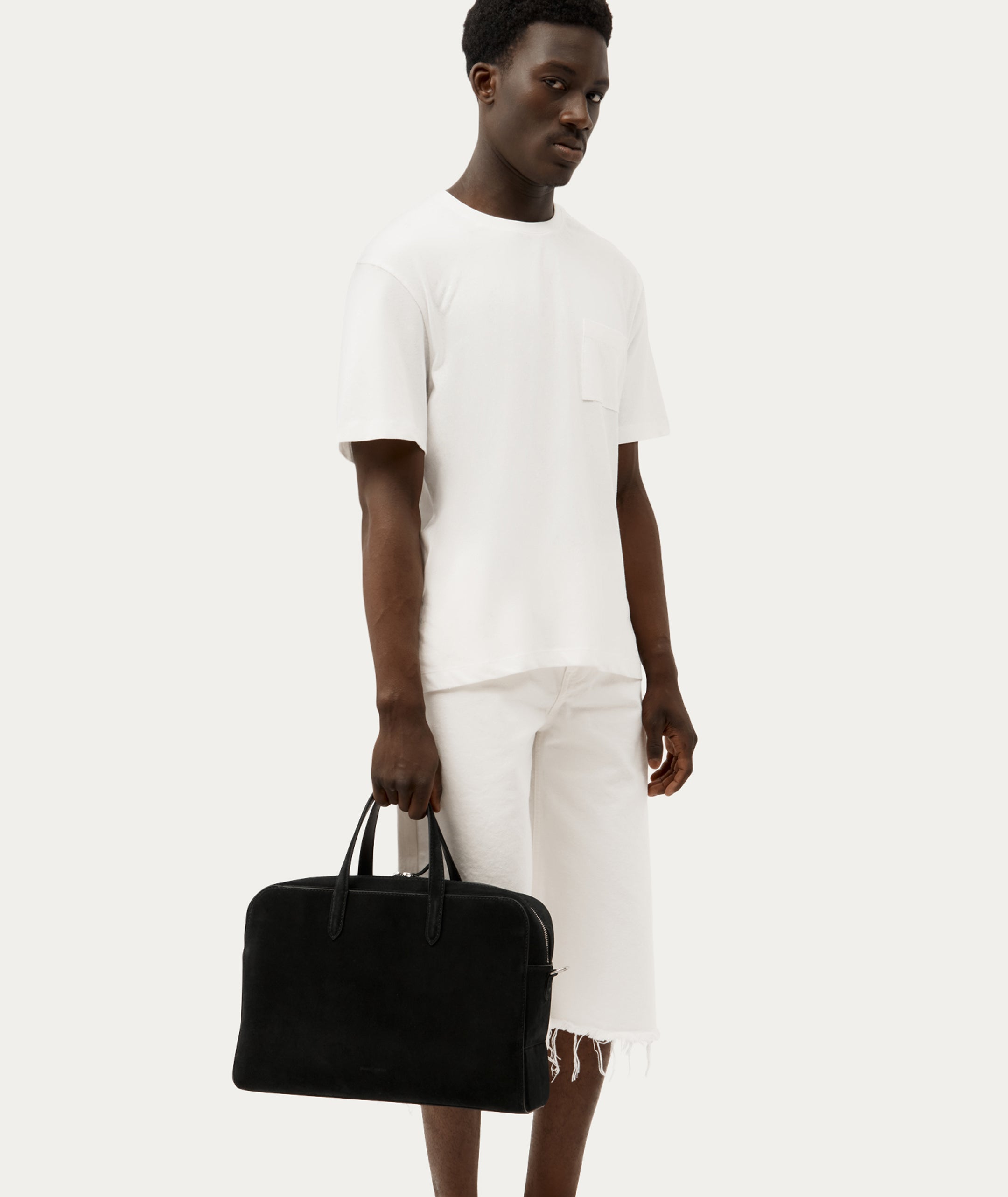 Zorro Briefcase - Black Suede/Silver