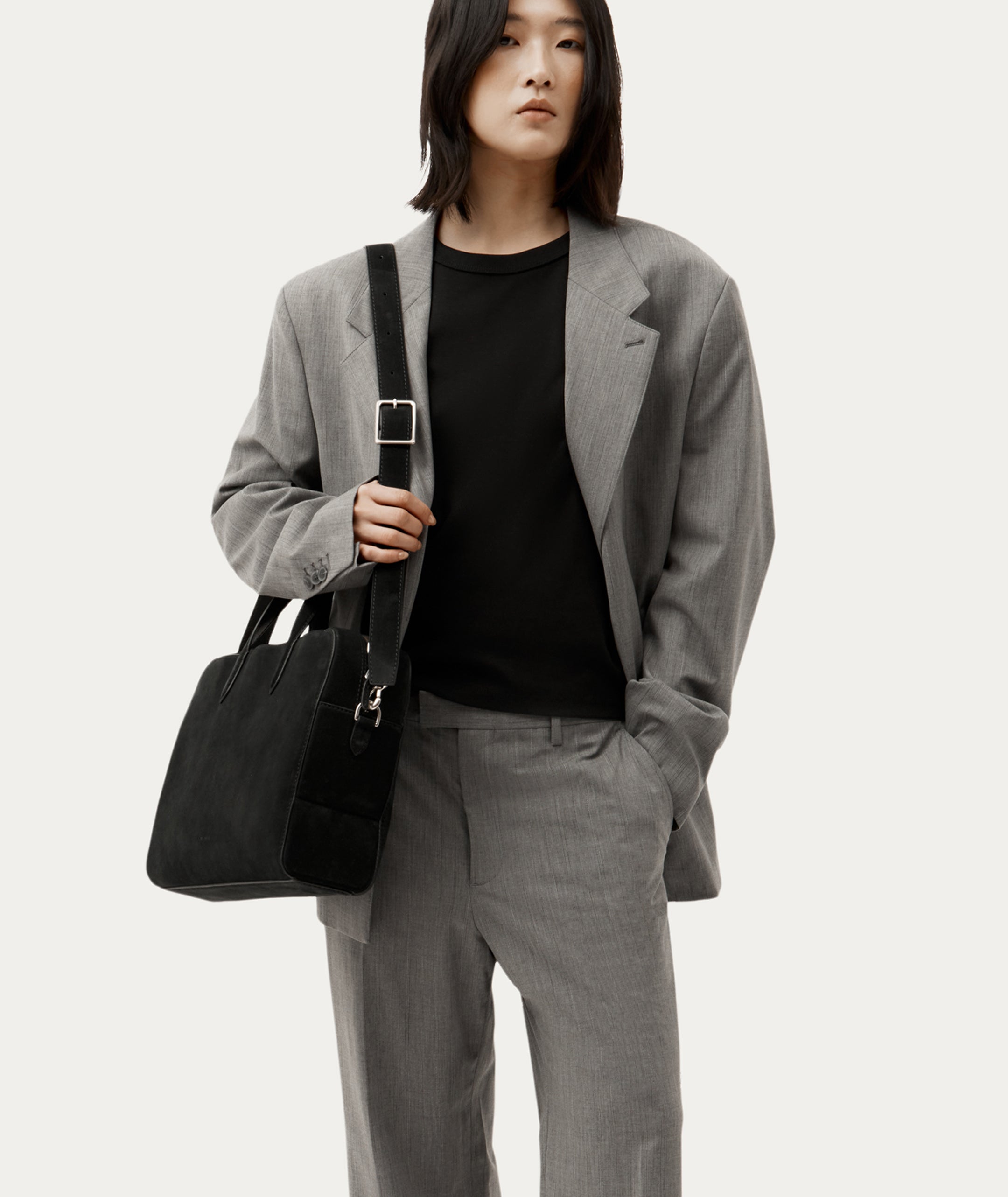 Zorro Briefcase - Black Suede/Silver