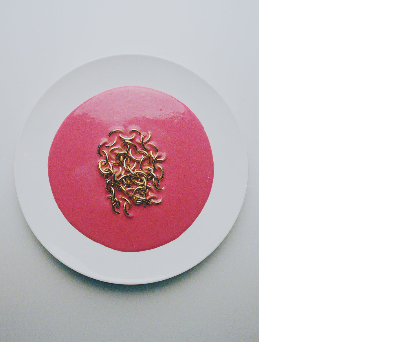 <h5>Solid Brass Chain on Beetroot Custard.</h5>
